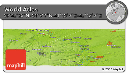 Physical Panoramic Map of the Area around 50° 55' 47" N, 41° 43' 30" E