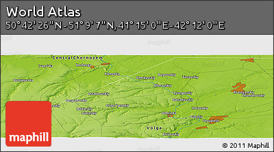 Physical Panoramic Map of the Area around 50° 55' 47" N, 41° 43' 30" E