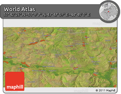 Satellite 3D Map of the Area around 50° 55' 47" N, 44° 16' 29" E