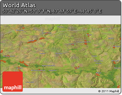 Satellite 3D Map of the Area around 50° 55' 47" N, 44° 16' 29" E