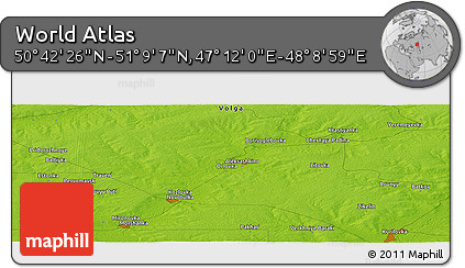 Physical Panoramic Map of the Area around 50° 55' 47" N, 47° 40' 29" E