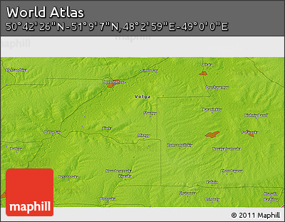 Physical 3D Map of the Area around 50° 55' 47" N, 48° 31' 29" E