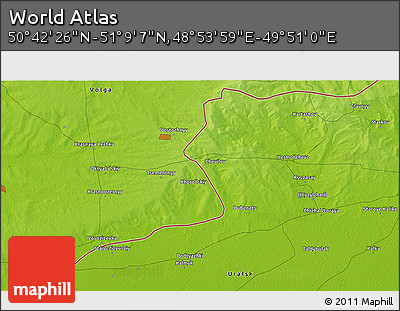 Physical 3D Map of the Area around 50° 55' 47" N, 49° 22' 30" E