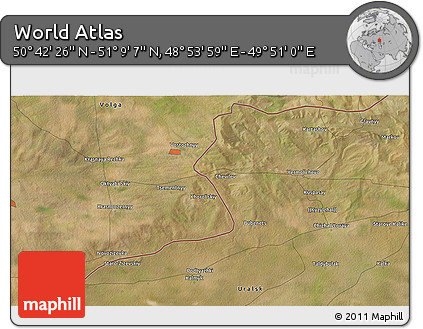 Satellite 3D Map of the Area around 50° 55' 47" N, 49° 22' 30" E