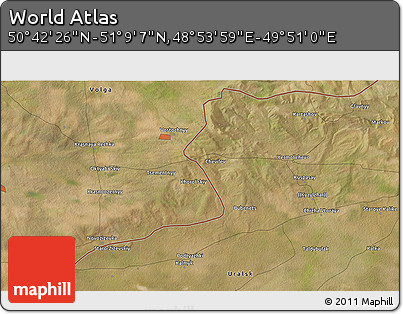 Satellite 3D Map of the Area around 50° 55' 47" N, 49° 22' 30" E