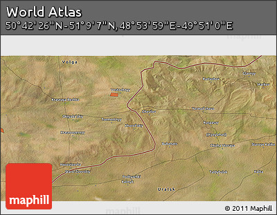 Satellite 3D Map of the Area around 50° 55' 47" N, 49° 22' 30" E