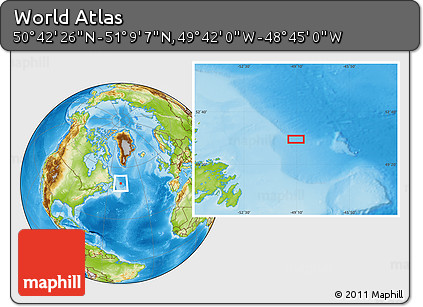 Physical Location Map of the Area around 50° 55' 47" N, 49° 13' 30" W