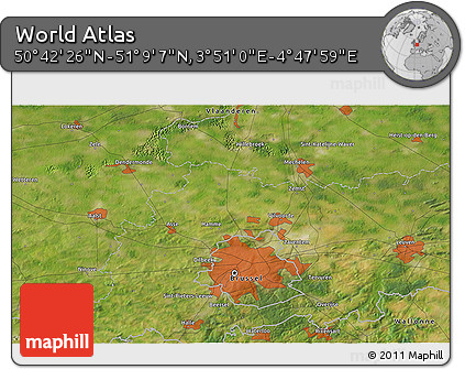 Satellite 3D Map of the Area around 50° 55' 47" N, 4° 19' 30" E