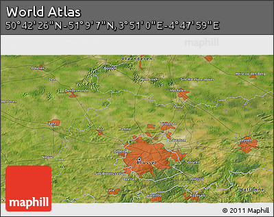 Satellite 3D Map of the Area around 50° 55' 47" N, 4° 19' 30" E