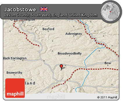 Shaded Relief 3D Map of Jacobstowe