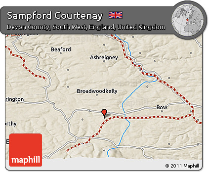 Shaded Relief 3D Map of Sampford Courtenay