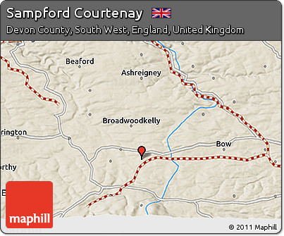 Shaded Relief 3D Map of Sampford Courtenay