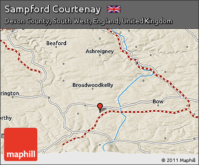 Shaded Relief 3D Map of Sampford Courtenay