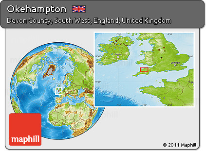Physical Location Map of Okehampton