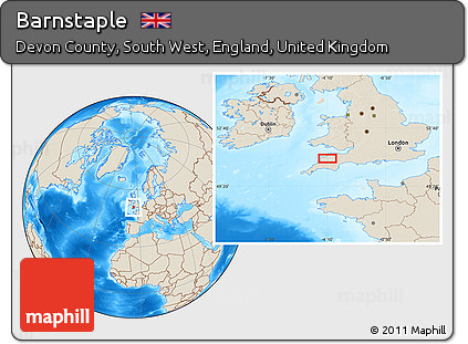 Shaded Relief Location Map of Barnstaple