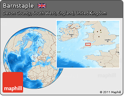 Shaded Relief Location Map of Barnstaple