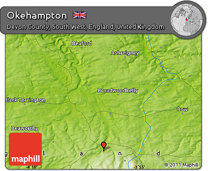 Physical Map of Okehampton
