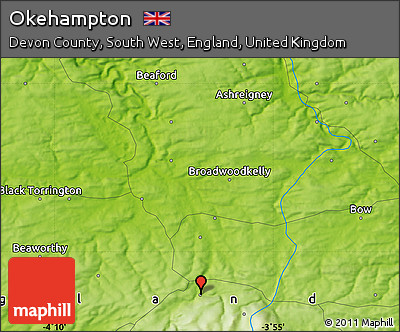 Physical Map of Okehampton
