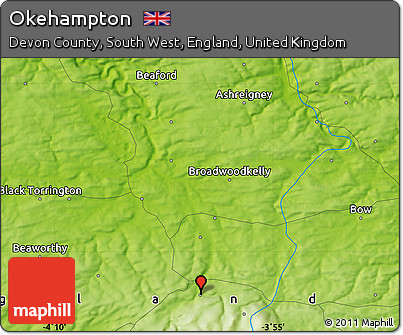 Physical Map of Okehampton