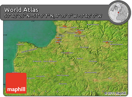 Satellite Map of the Area around 50° 55' 47" N, 4° 10' 30" W