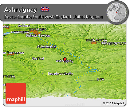 Physical Panoramic Map of Ashreigney