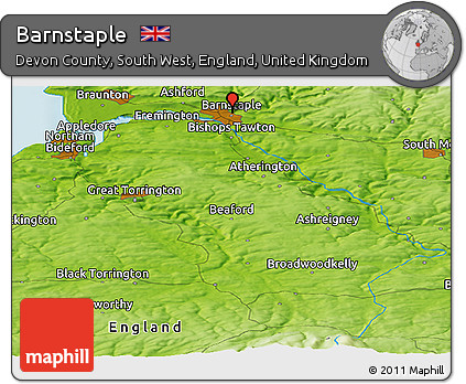 Physical Panoramic Map of Barnstaple
