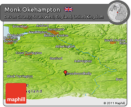 Physical Panoramic Map of Monk Okehampton