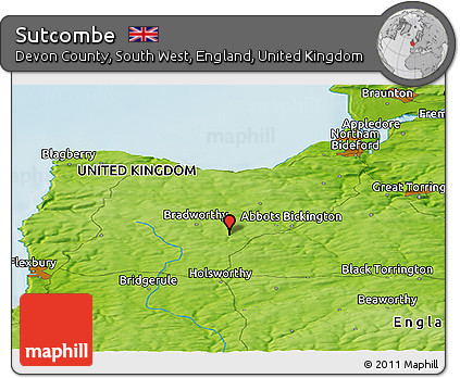 Physical Panoramic Map of Sutcombe