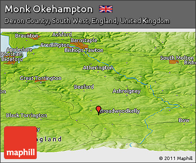 Physical Panoramic Map of Monk Okehampton