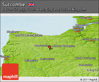 Physical Panoramic Map of Sutcombe