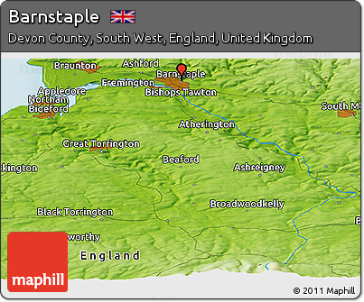 Physical Panoramic Map of Barnstaple