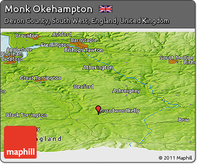 Physical Panoramic Map of Monk Okehampton