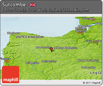 Physical Panoramic Map of Sutcombe