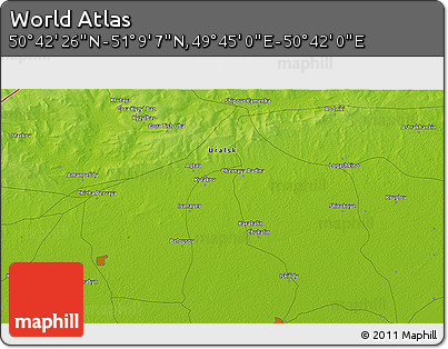 Physical 3D Map of the Area around 50° 55' 47" N, 50° 13' 30" E