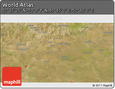 Satellite 3D Map of the Area around 50° 55' 47" N, 50° 13' 30" E