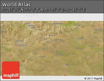 Satellite 3D Map of the Area around 50° 55' 47" N, 50° 13' 30" E