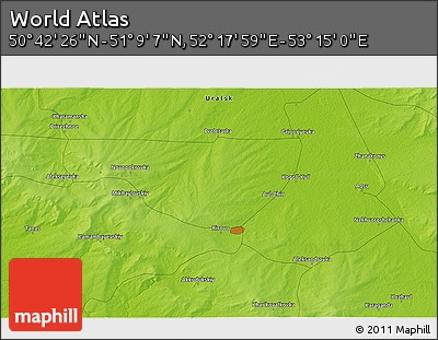 Physical 3D Map of the Area around 50° 55' 47" N, 52° 46' 29" E