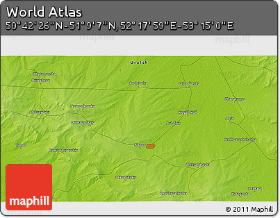 Physical 3D Map of the Area around 50° 55' 47" N, 52° 46' 29" E