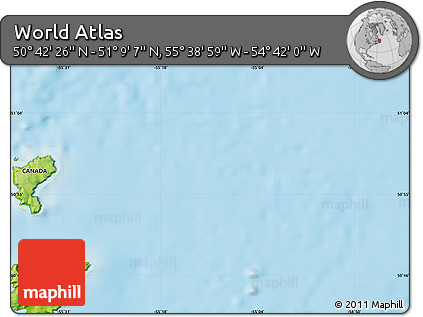 Physical Map of the Area around 50° 55' 47" N, 55° 10' 29" W