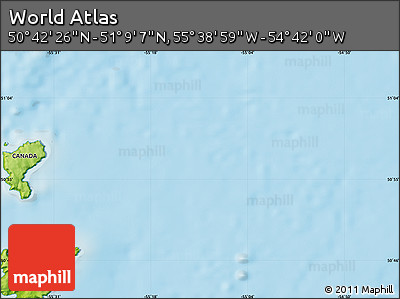 Physical Map of the Area around 50° 55' 47" N, 55° 10' 29" W