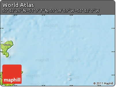 Physical Map of the Area around 50° 55' 47" N, 55° 10' 29" W