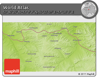 Physical 3D Map of the Area around 50° 55' 47" N, 57° 1' 29" E