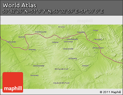 Physical 3D Map of the Area around 50° 55' 47" N, 57° 1' 29" E