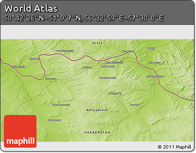 Physical 3D Map of the Area around 50° 55' 47" N, 57° 1' 29" E