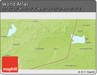Physical 3D Map of the Area around 50° 55' 47" N, 61° 16' 29" E
