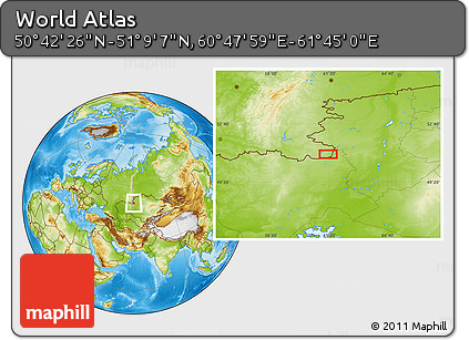 Physical Location Map of the Area around 50° 55' 47" N, 61° 16' 29" E