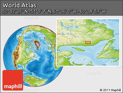 Physical Location Map of the Area around 50° 55' 47" N, 61° 7' 30" W