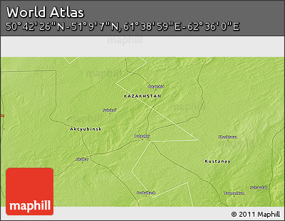 Physical 3D Map of the Area around 50° 55' 47" N, 62° 7' 30" E
