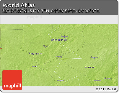 Physical 3D Map of the Area around 50° 55' 47" N, 62° 7' 30" E