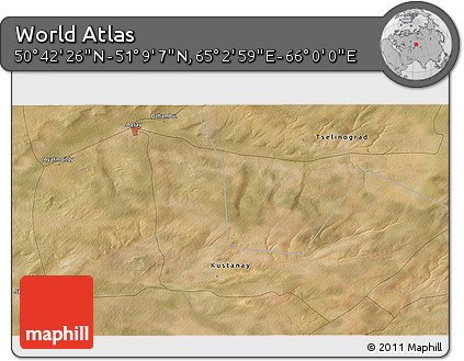 Satellite 3D Map of the Area around 50° 55' 47" N, 65° 31' 30" E